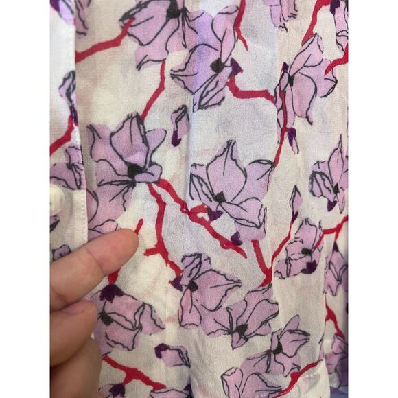 Rag & Bone Top Size MED Short Sleeve Blouse Pink Floral Print Collar - Picture 7 of 7
